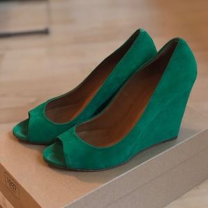Madewell 1937 brand suede peep toe wedges